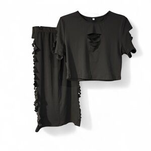 Black Cut- Out Skirt & Cropped Top Set!
